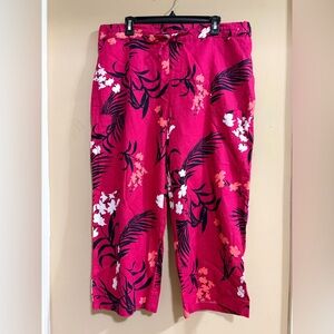 Liz Claiborne Linen Blend Tropical Floral Wide-Leg Crop Pants Large